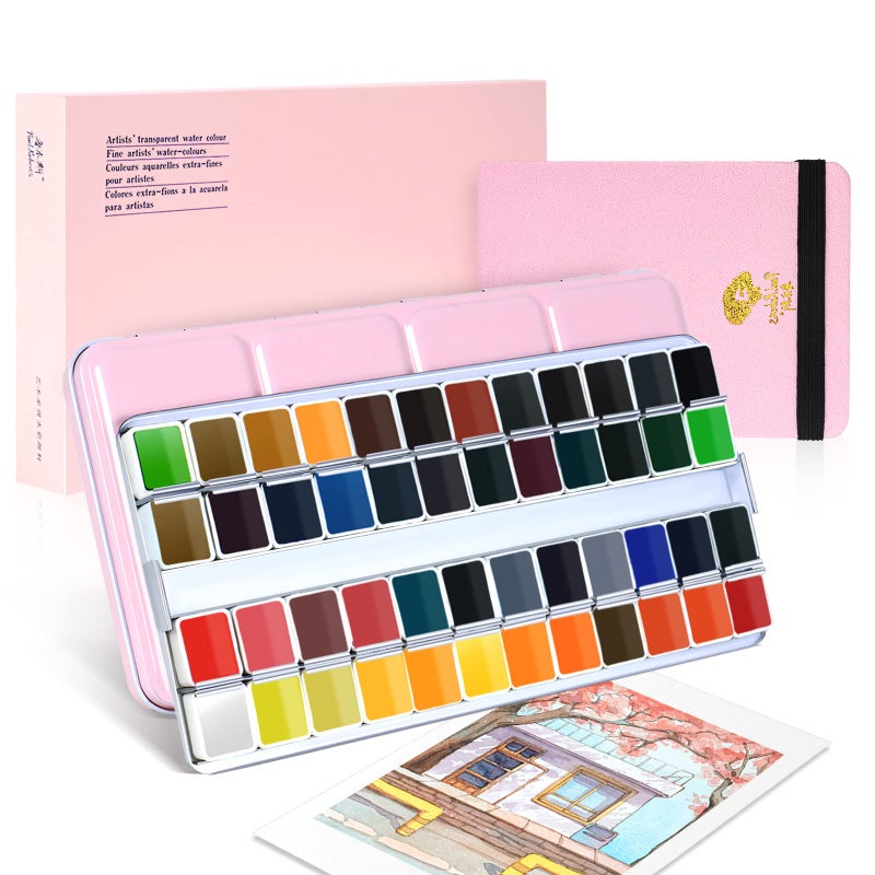 Paul Rubens Watercolor Paint Artist Grade, 48 Colors Watercolor Paints Set Solid Cakes with Palette and Watercolor Journal 100% Cotton Hot Press For Artists Painters - Image 1